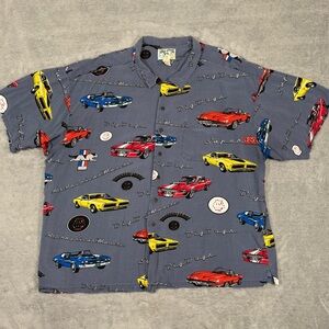 VTG Big Dogs Muscle Car Hawaiian Shirt Men 4X Gray Rayon Aloha Big & Tall Casual